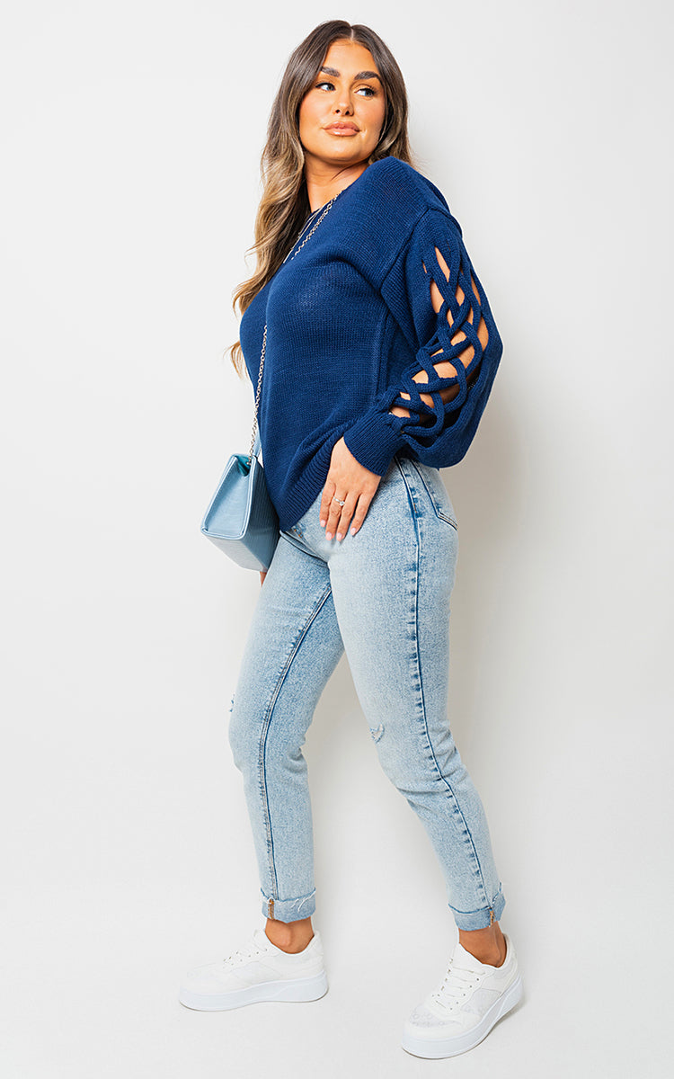 Cable Knit Jumper with Cut Out Detail