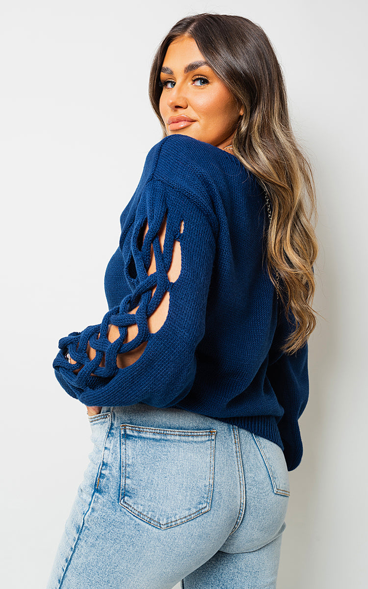 Cable Knit Jumper with Cut Out Detail