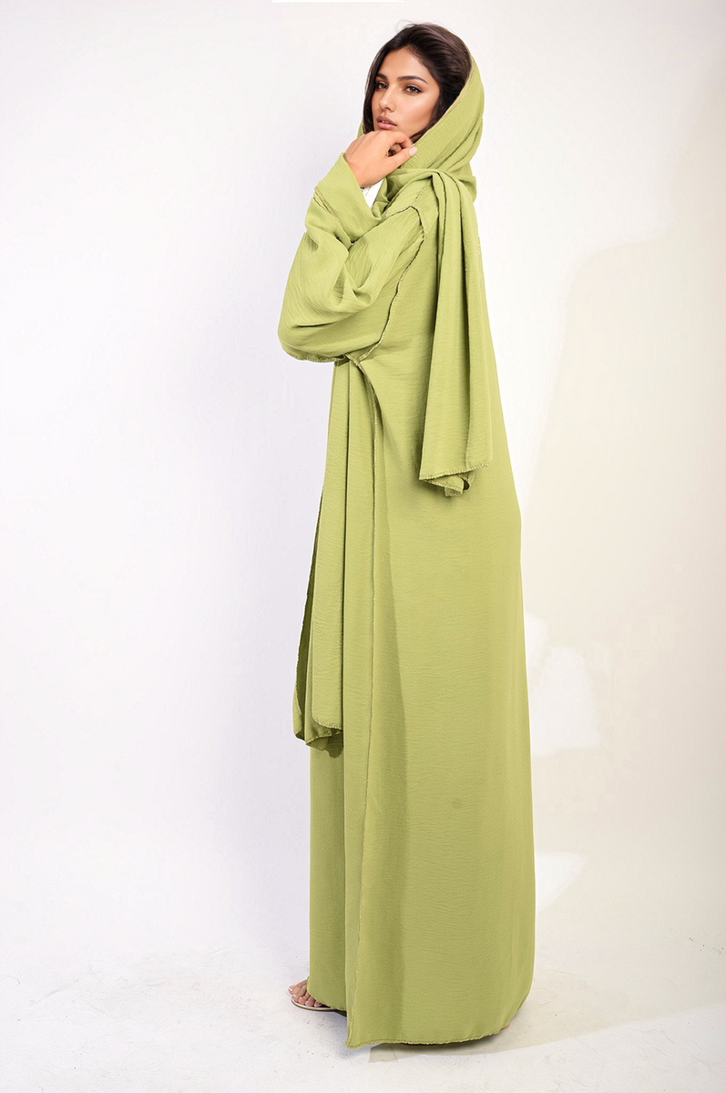 Long Sleeve Closed Abaya Maxi Dress With Embellished Piping