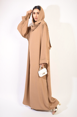 Long Sleeve Closed Abaya Maxi Dress With Embellished Piping