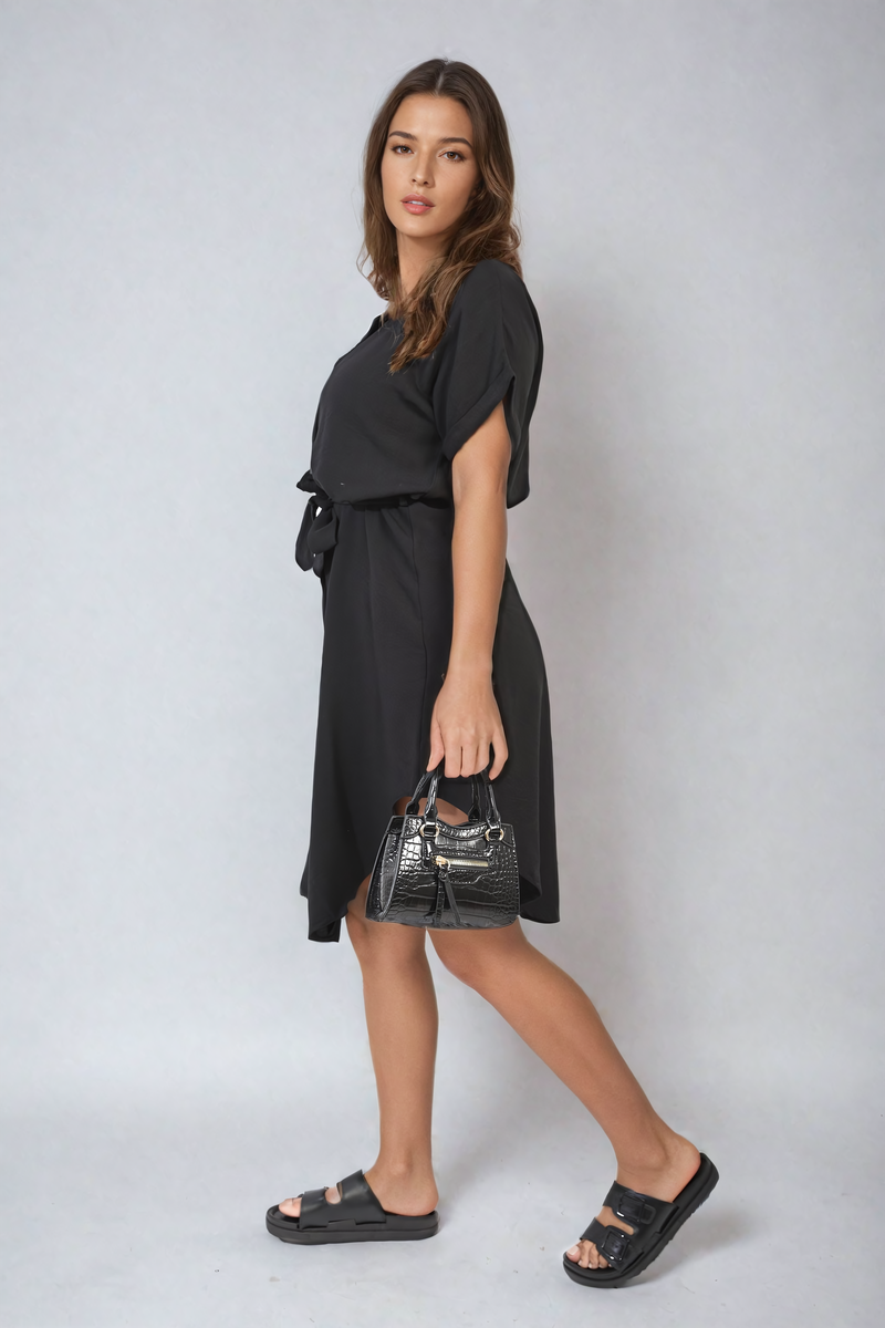 Button Down Belted Mini Dress