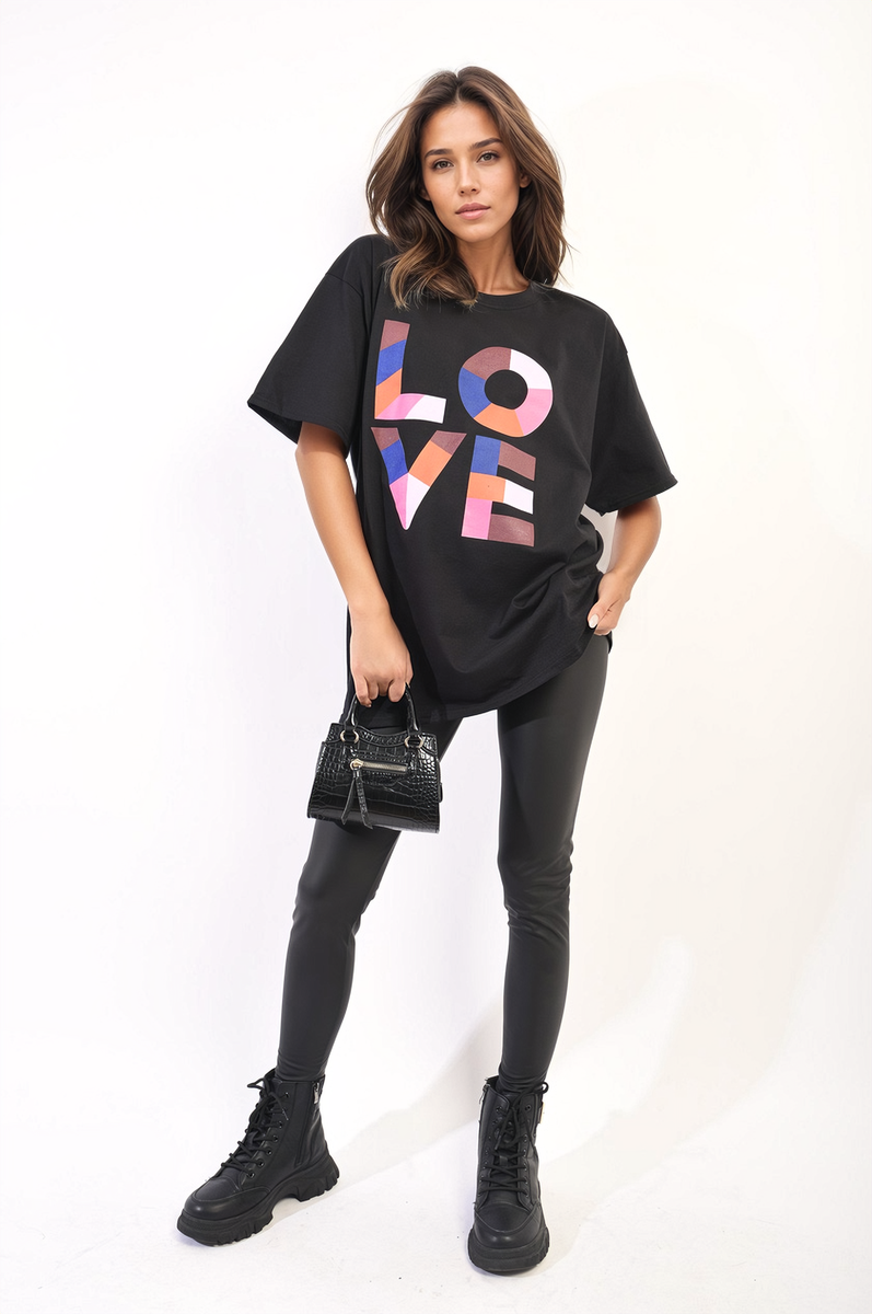 Oversized Love Slogan Print Top