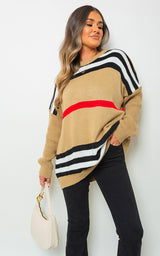 Oversized Striped Long Sleeve Knitted Jumper