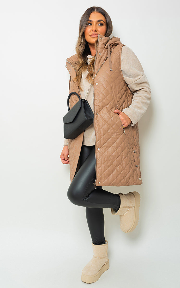 Quilted Longline Faux Leather Jacket