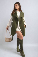 Wide Lapel Sleeveless Belted Jacket