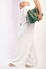 Textured Wide Leg Drawstring Trousers