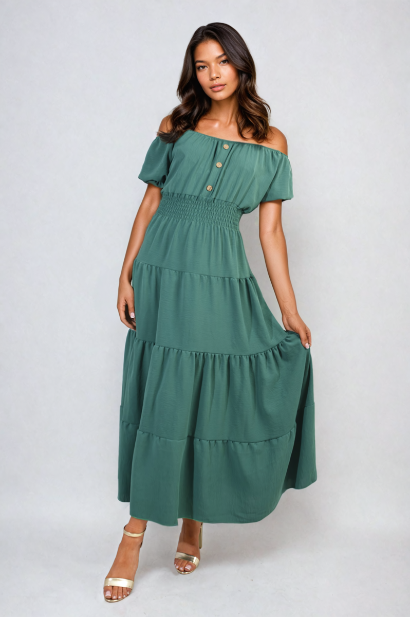 Smocked Waist Tiered Midi Dress