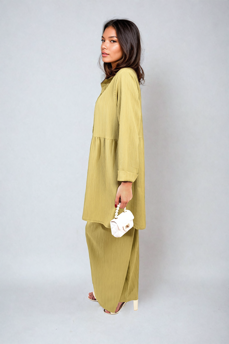 Oversized Collared Button Down Long Sleeve Top and Trouser Co-ord Set