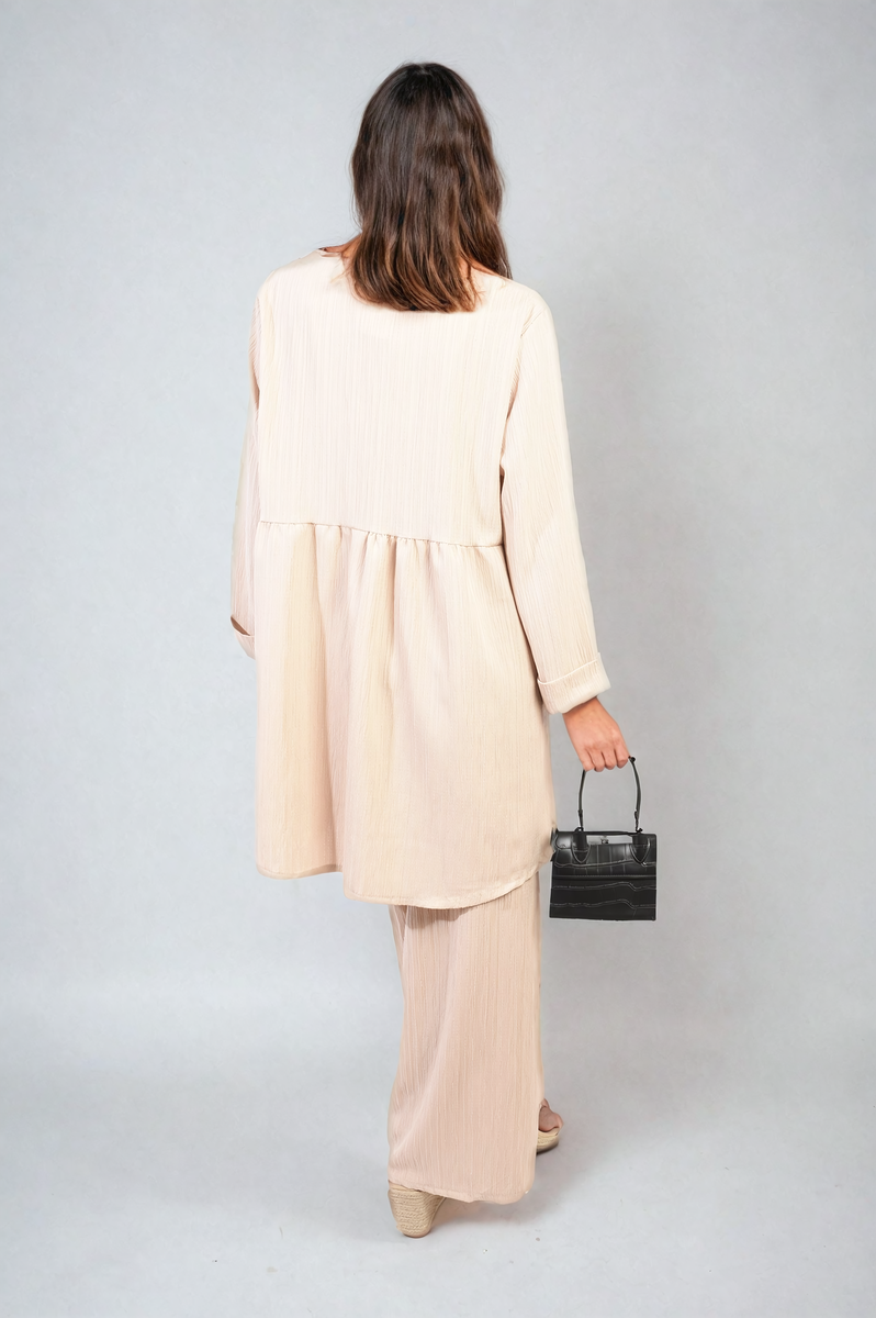 Oversized Collared Button Down Long Sleeve Top and Trouser Co-ord Set