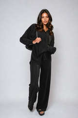 Plisse Button Front Oversized Shirt and Trouser Co-ord Set