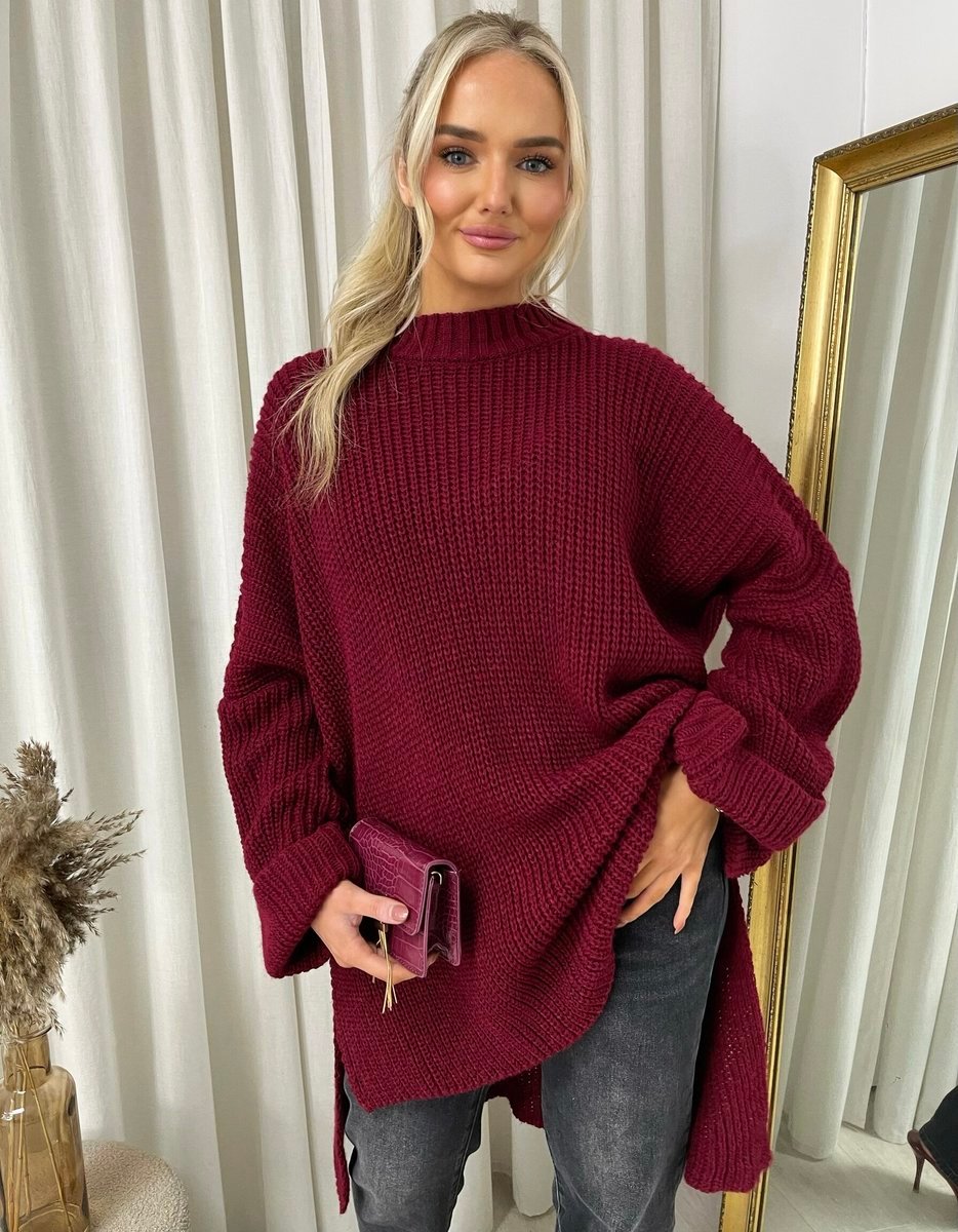 High Neck Oversized Long Sleeve Knitted Jumper