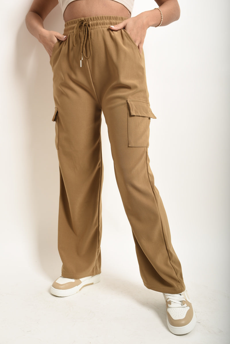 Wide Leg Drawstring Waist Flap Pocket Trouser