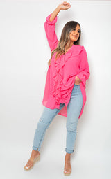 Oversized Ruffle Long Sleeve Tops