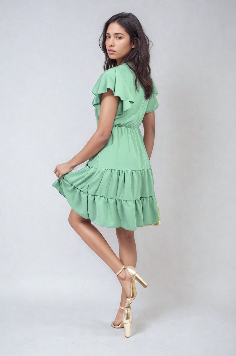 Ruffle Sleeve Tiered Mini Dress