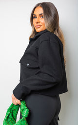 Cropped Long Sleeve Collared Jacket with Pockets