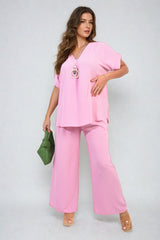 V-Neck Top and Wide Leg Trousers Co-ord Set