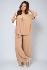 V-Neck Top and Wide Leg Trousers Co-ord Set