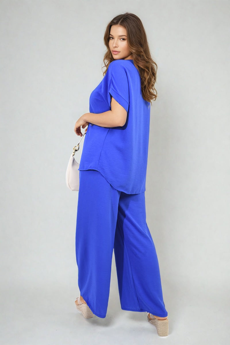 V-Neck Top and Wide Leg Trousers Co-ord Set