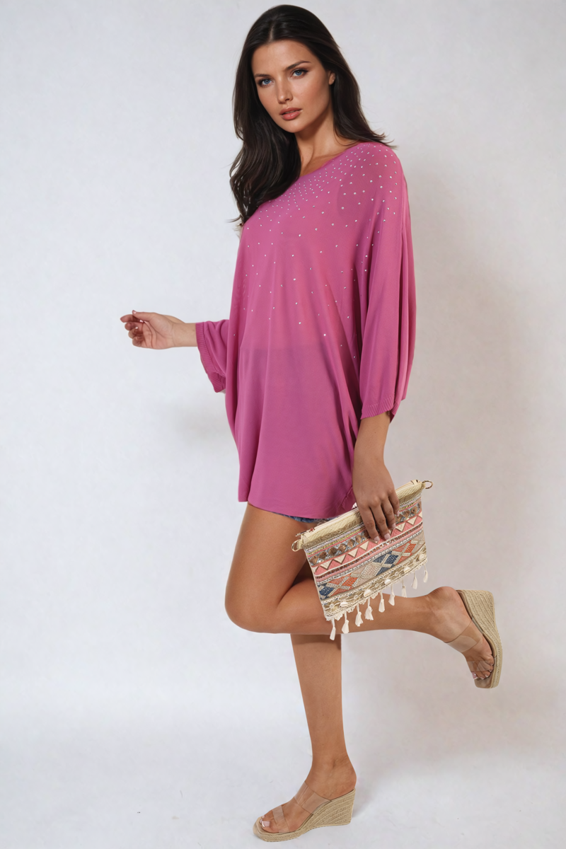 Round Neck Studded Oversized Top