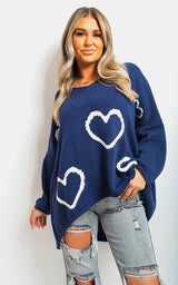 Knitted Oversized Heart Prints Jumper