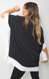 Oversized Contrast Hem Flare Sleeve Top