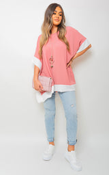 Oversized Contrast Hem Flare Sleeve Top