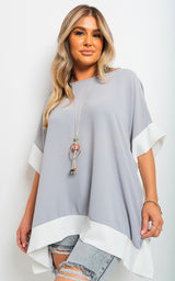 Oversized Contrast Hem Flare Sleeve Top