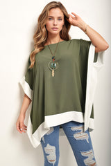 Oversized Contrast Hem Flare Sleeve Top