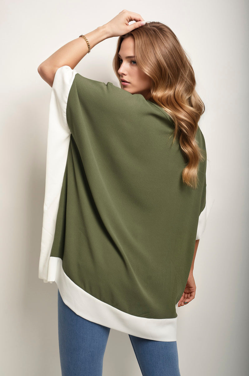 Oversized Contrast Hem Flare Sleeve Top