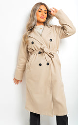 Button Detail Belted Trench Coat