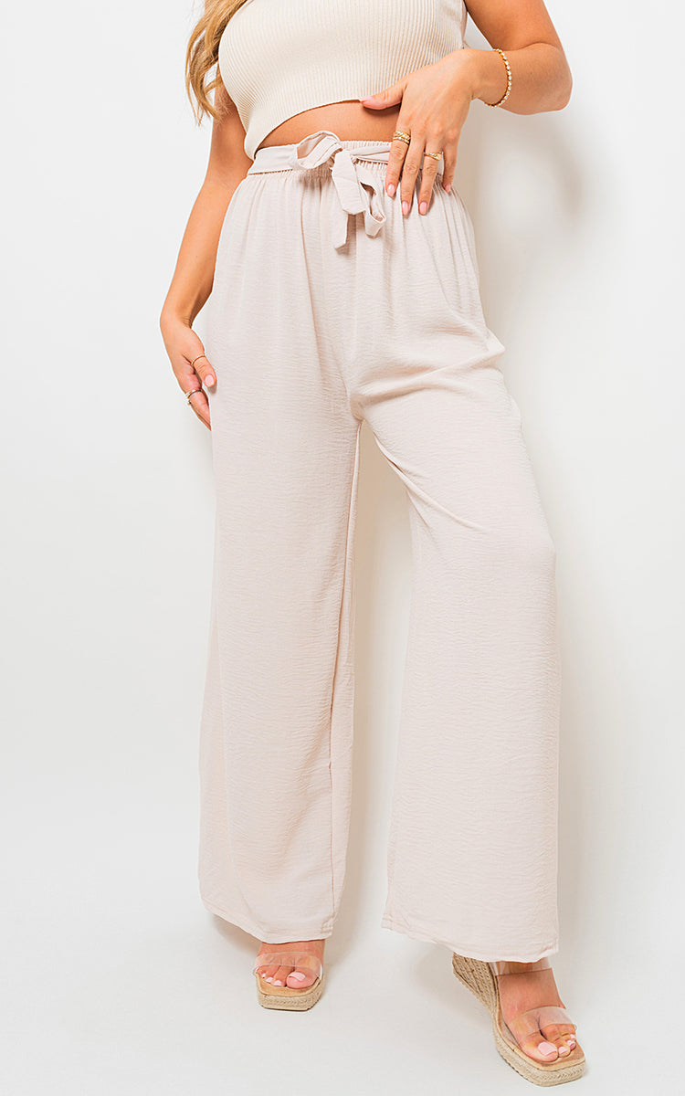 Drawstring Waist Wide Leg Trouser