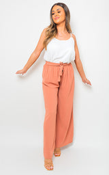 Drawstring Waist Wide Leg Trouser