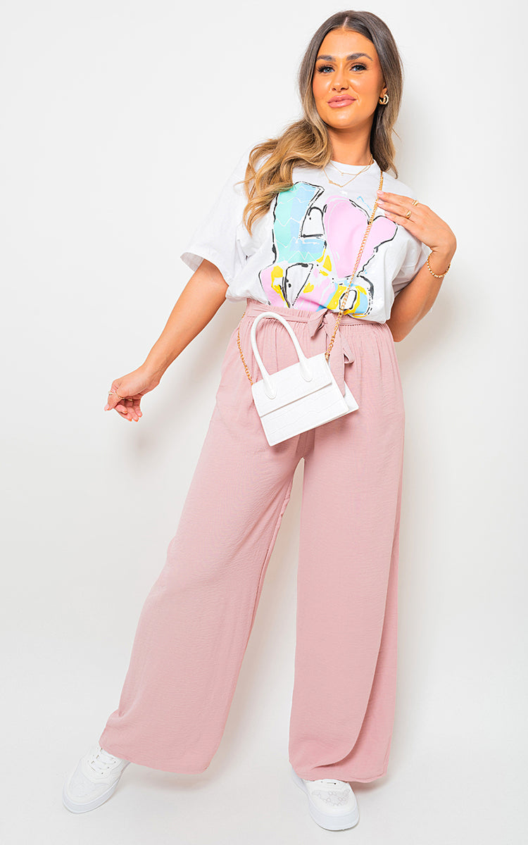 Drawstring Waist Wide Leg Trouser