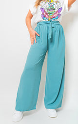 Drawstring Waist Wide Leg Trouser