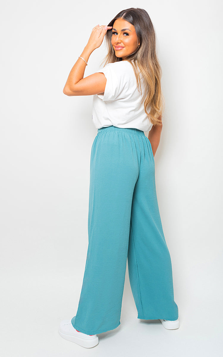 Drawstring Waist Wide Leg Trouser