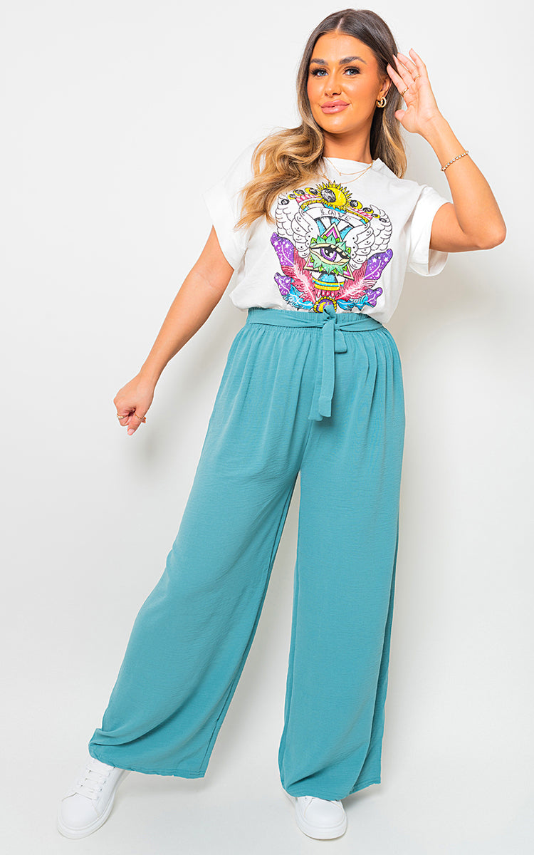 Drawstring Waist Wide Leg Trouser