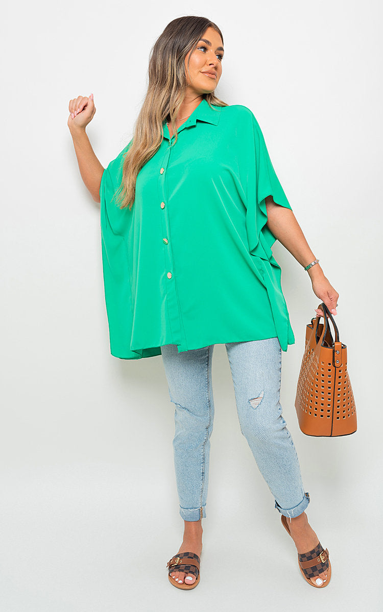 Button Down V Neck Casual Loose Tops