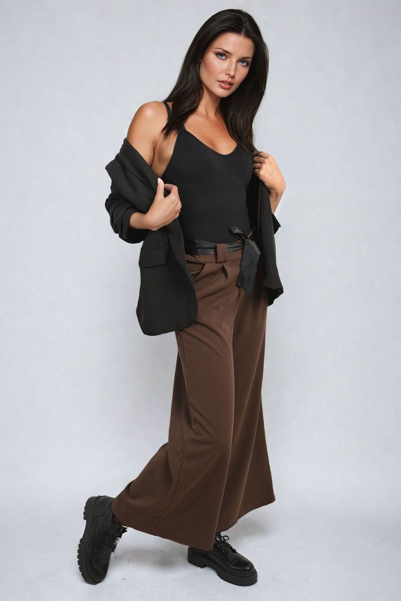 Belted High Waist Wide Leg Trouser