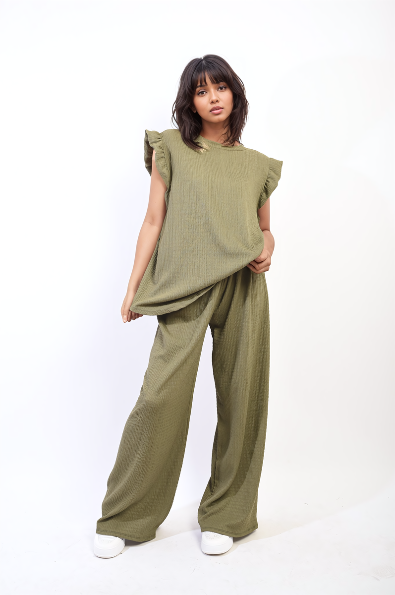 Ruffle Trim Top and Wide Leg Trouser Co-ord Set