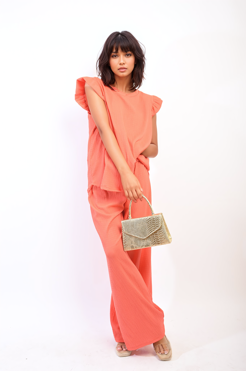 Ruffle Trim Top and Wide Leg Trouser Co-ord Set