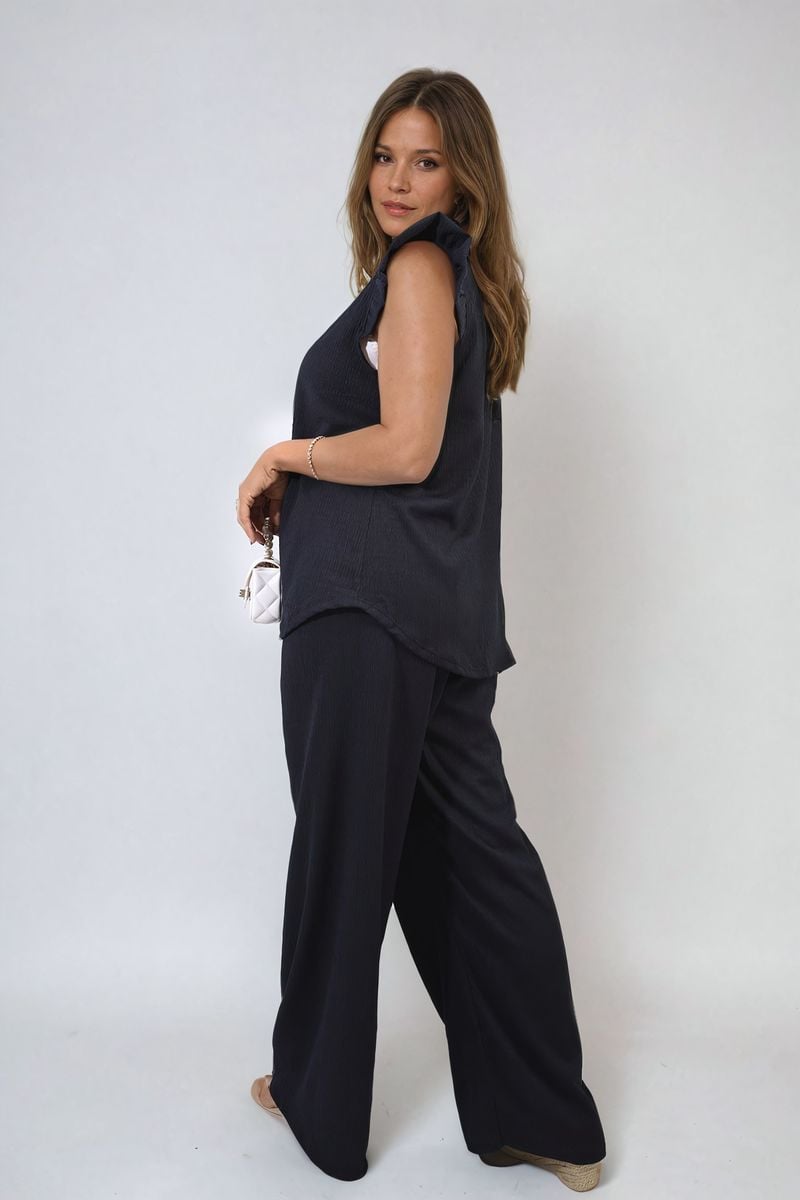 Ruffle Trim Top and Wide Leg Trouser Co-ord Set