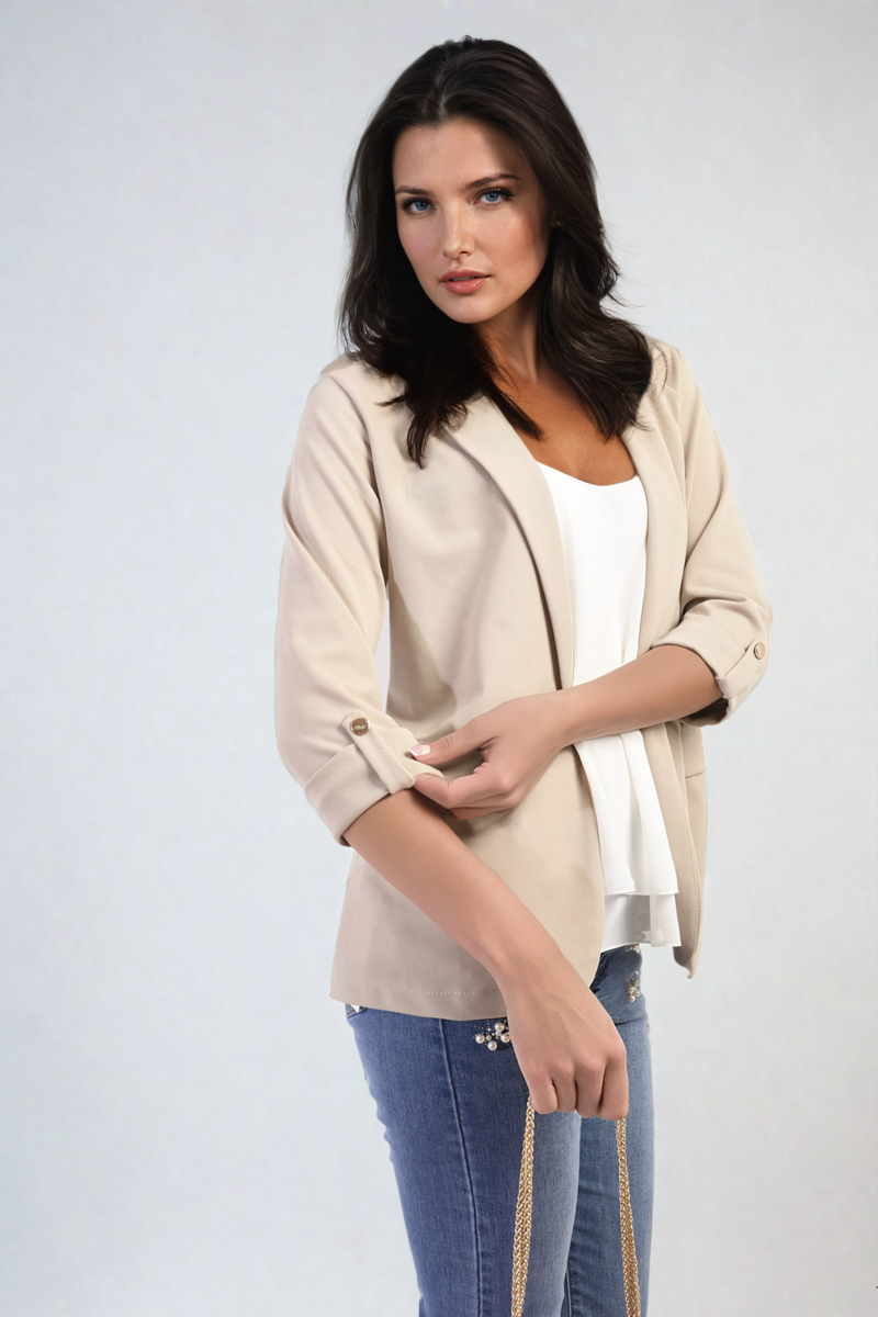 Longline Open Front Blazer Jacket with Front Pockets