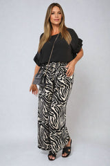 Zebra-Striped Print Wide Leg Trouser