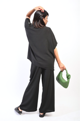 Button Detail V Neck Loose Top and Wide Leg Trouser Co-ord Set