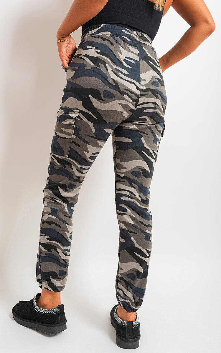 Camo Print Tie Cargo Trouser