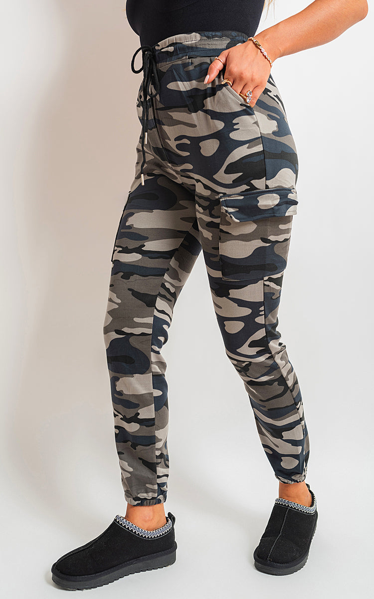 Camo Print Tie Cargo Trouser