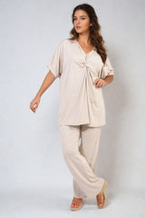 Twist Front Plunge Neckline Top and Trouser Co-ord Set