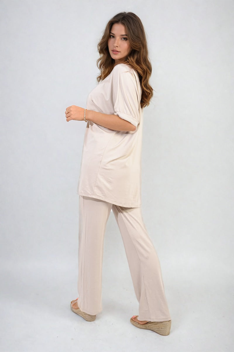 Twist Front Plunge Neckline Top and Trouser Co-ord Set